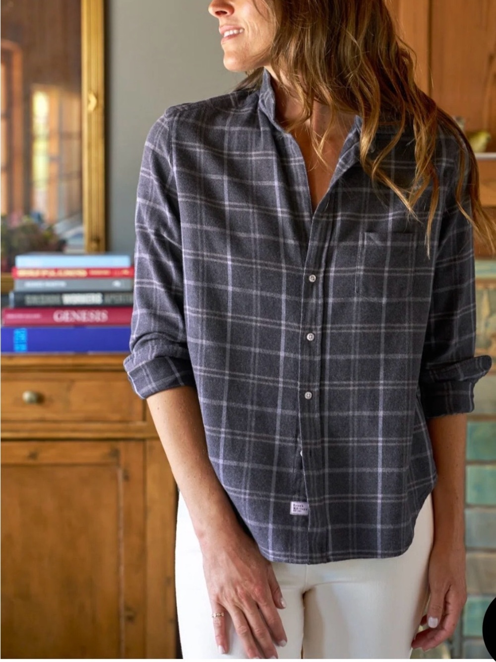 Frank & Eileen Blue Windowpane Button-Down Shirt Quiet Luxury Minimalist 
Sz XS